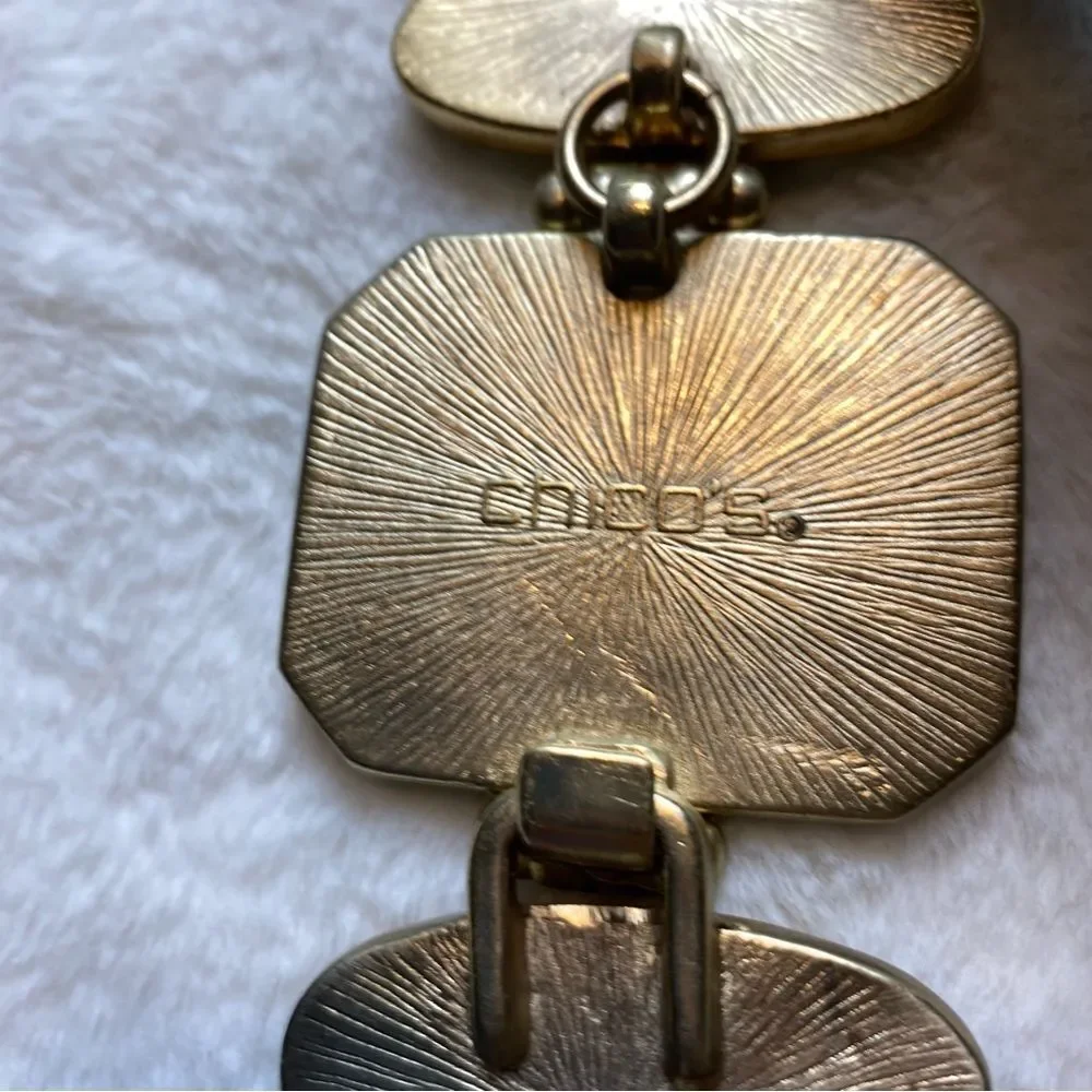 Chico's Gold Tone Leather Belt Back Slide Adjustable Front Hook Buckle Size M/L